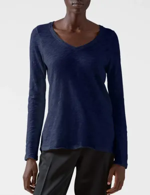 Long Sleeve V Neck Slub, Midnight