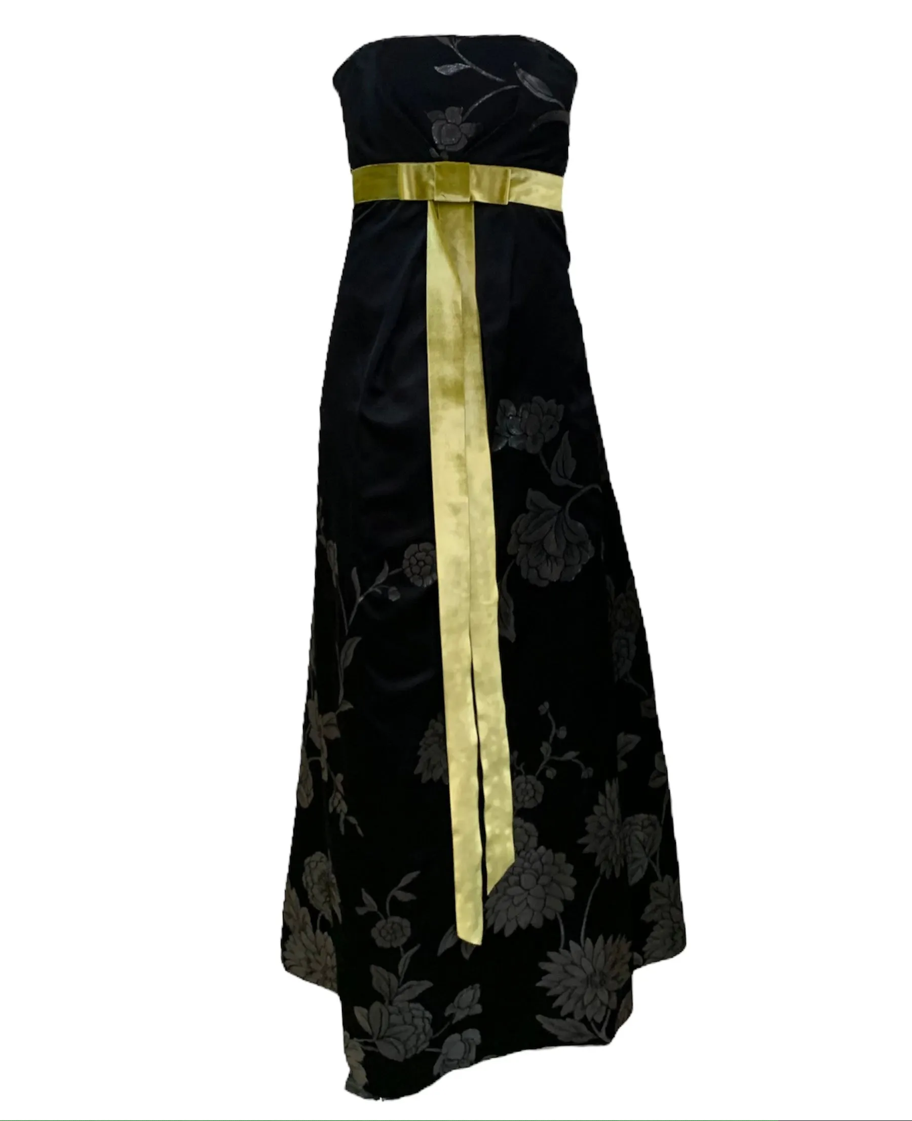 Martin Grant Black Strapless Gown with Chartreuse Sash