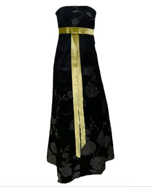Martin Grant Black Strapless Gown with Chartreuse Sash