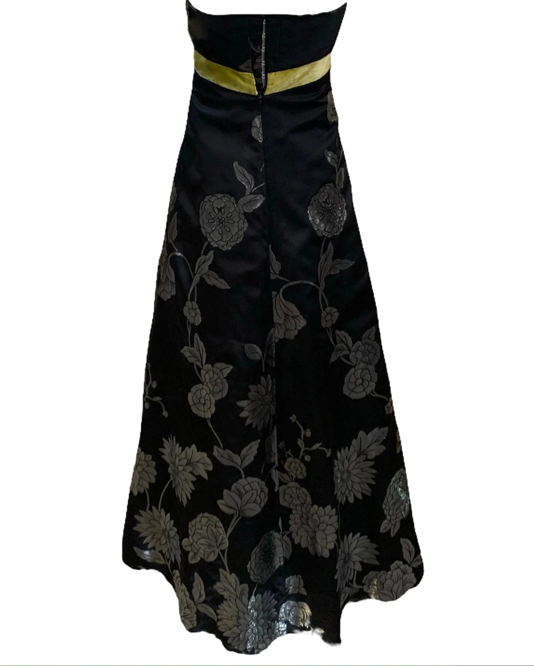 Martin Grant Black Strapless Gown with Chartreuse Sash