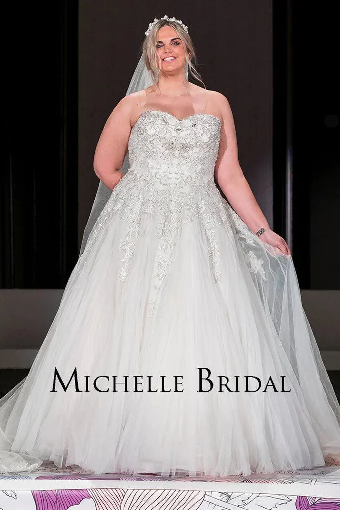 Michelle Bridal For Sydney's Closet MB1819 A-Line Sweetheart Neckline Strapless Lace Up Back Heavily Beaded Bodice Plus Size "Vanessa" Bridal Gown