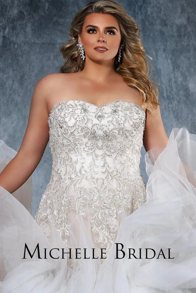 Michelle Bridal For Sydney's Closet MB1819 A-Line Sweetheart Neckline Strapless Lace Up Back Heavily Beaded Bodice Plus Size "Vanessa" Bridal Gown
