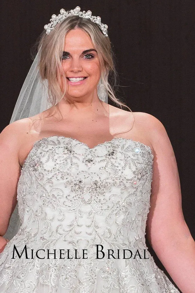 Michelle Bridal For Sydney's Closet MB1819 A-Line Sweetheart Neckline Strapless Lace Up Back Heavily Beaded Bodice Plus Size "Vanessa" Bridal Gown