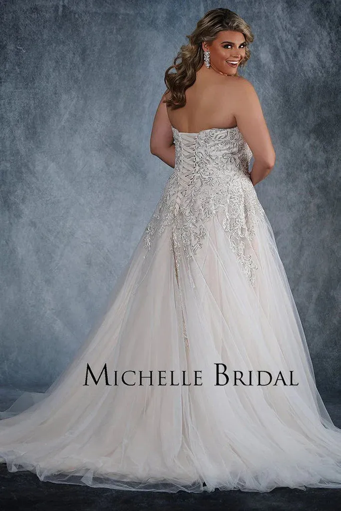 Michelle Bridal For Sydney's Closet MB1819 A-Line Sweetheart Neckline Strapless Lace Up Back Heavily Beaded Bodice Plus Size "Vanessa" Bridal Gown