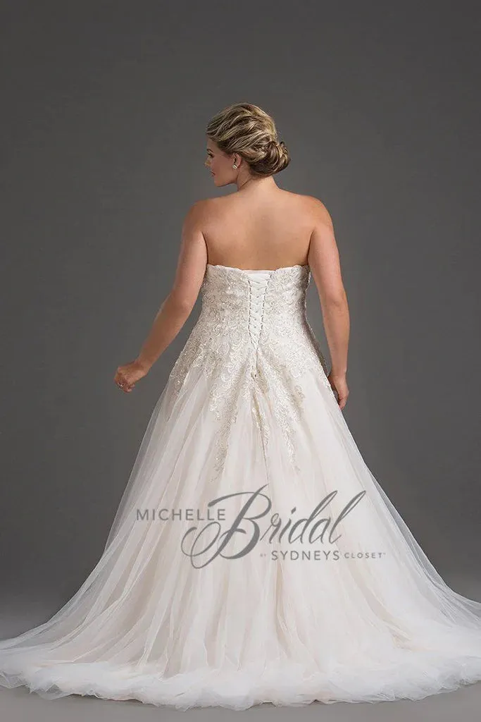 Michelle Bridal For Sydney's Closet MB1819 A-Line Sweetheart Neckline Strapless Lace Up Back Heavily Beaded Bodice Plus Size "Vanessa" Bridal Gown