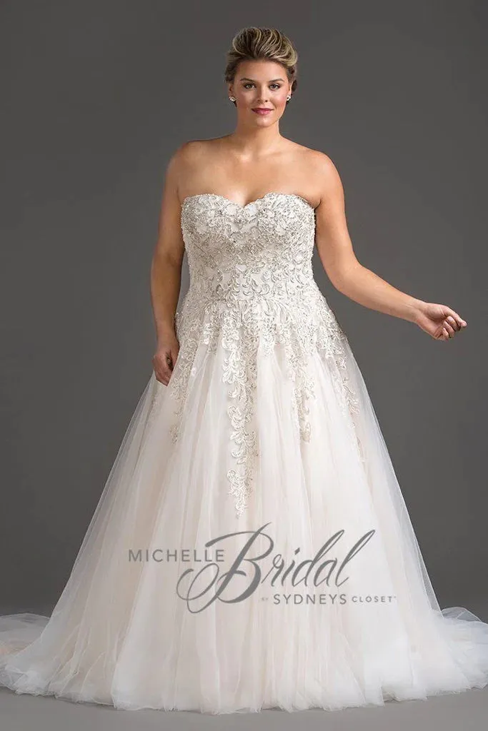 Michelle Bridal For Sydney's Closet MB1819 A-Line Sweetheart Neckline Strapless Lace Up Back Heavily Beaded Bodice Plus Size "Vanessa" Bridal Gown