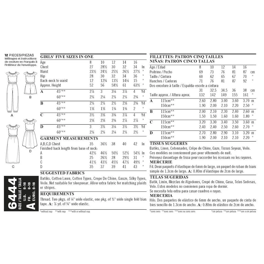 Newlook Pattern 6444 Girl's Dress and Jumpsuit in Two Lengths