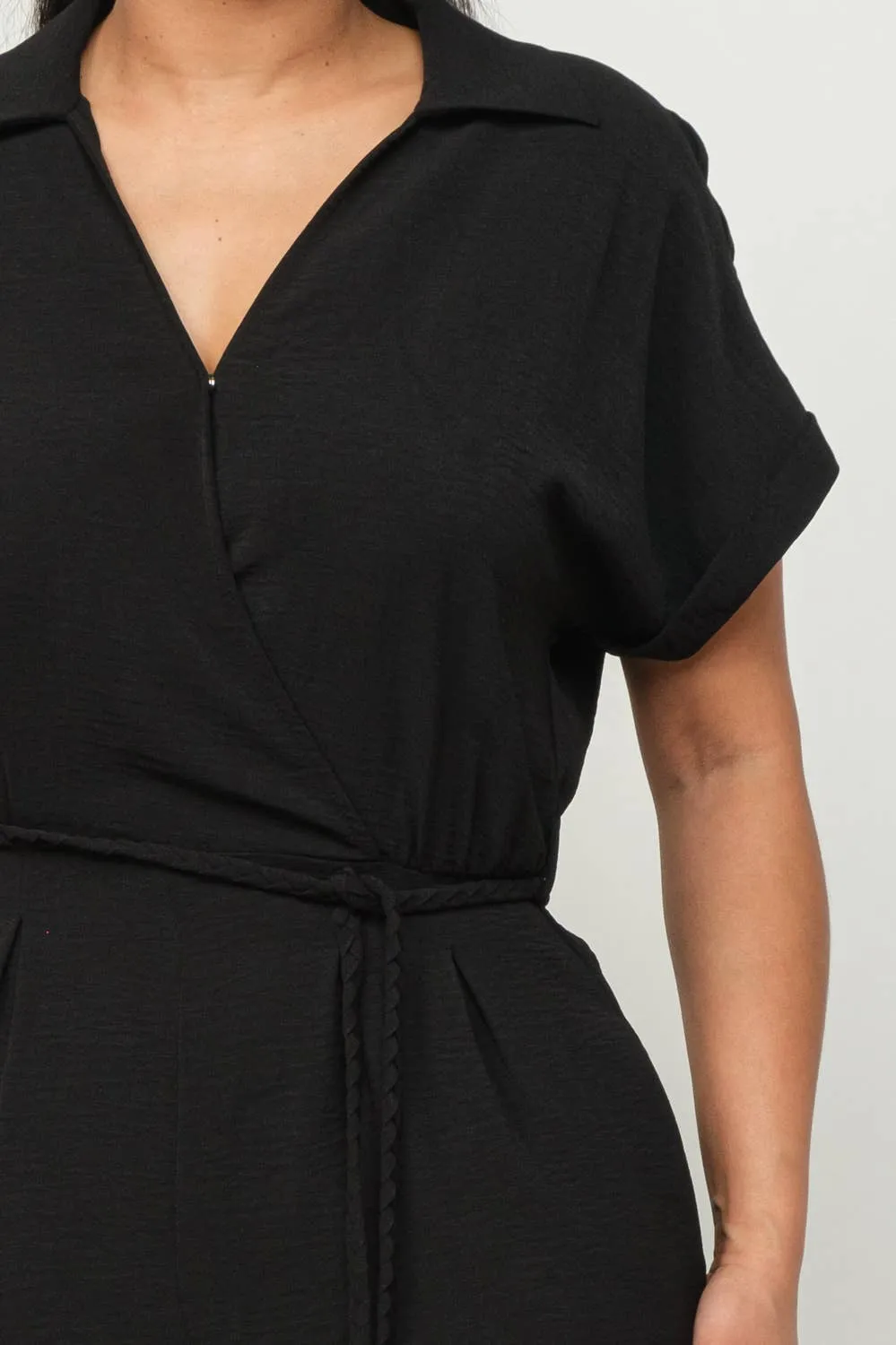 Open Front Inside Button Top Waist Tie Jumpsuit