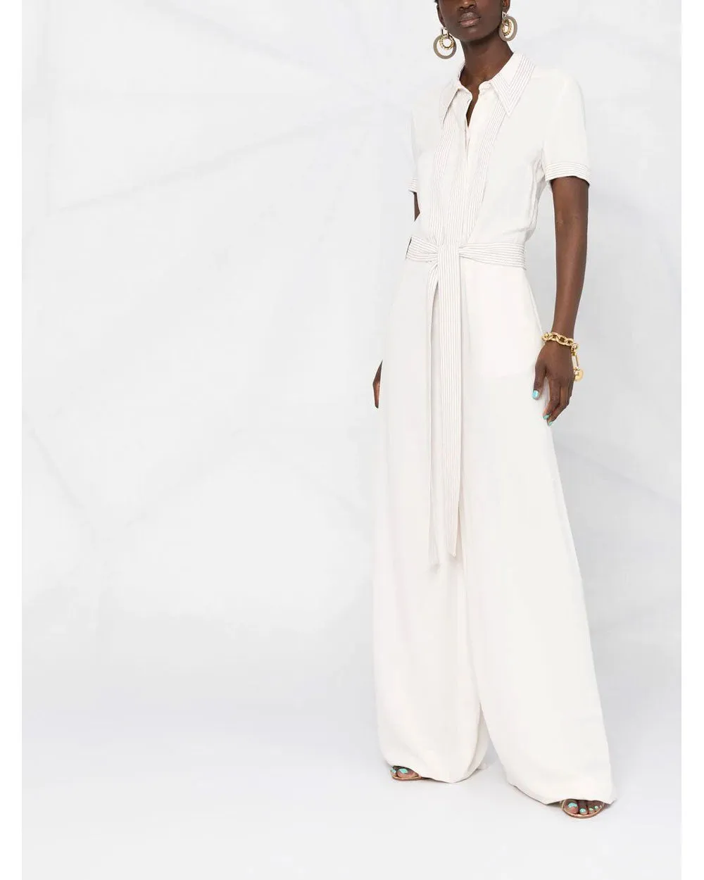 Plaster White Wide Leg Belted Wendy Jumpsuit