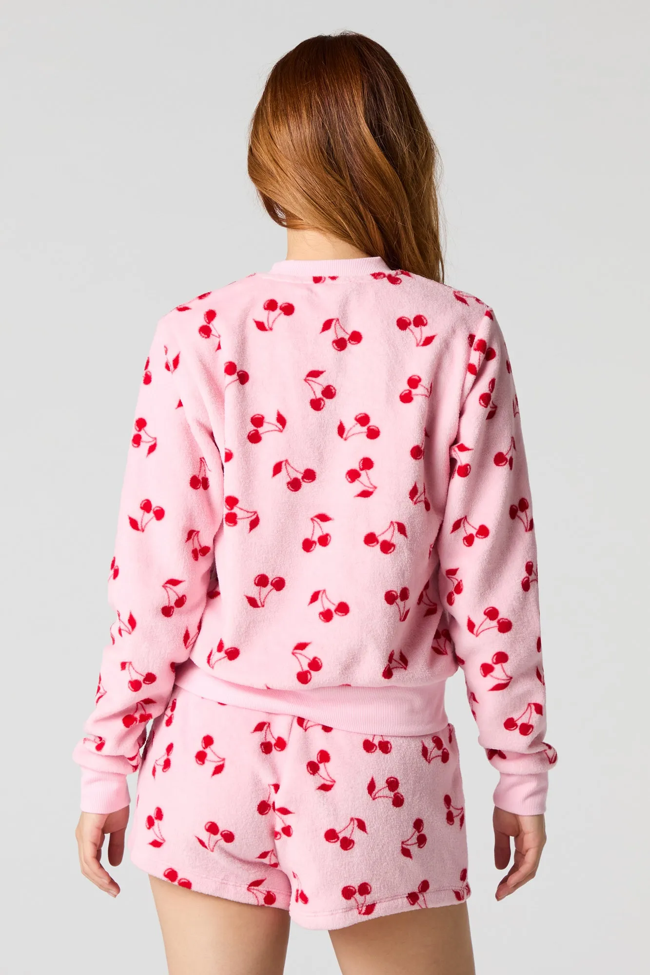 Printed Plush Long Sleeve Top & Short 2 Piece Pajama Set