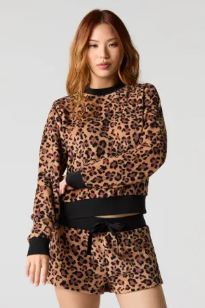 Printed Plush Long Sleeve Top & Short 2 Piece Pajama Set