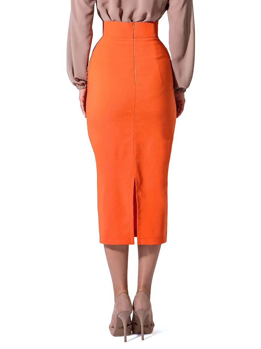 "Cyn" Tangerine Pencil Skirt