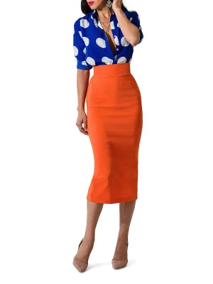 "Cyn" Tangerine Pencil Skirt