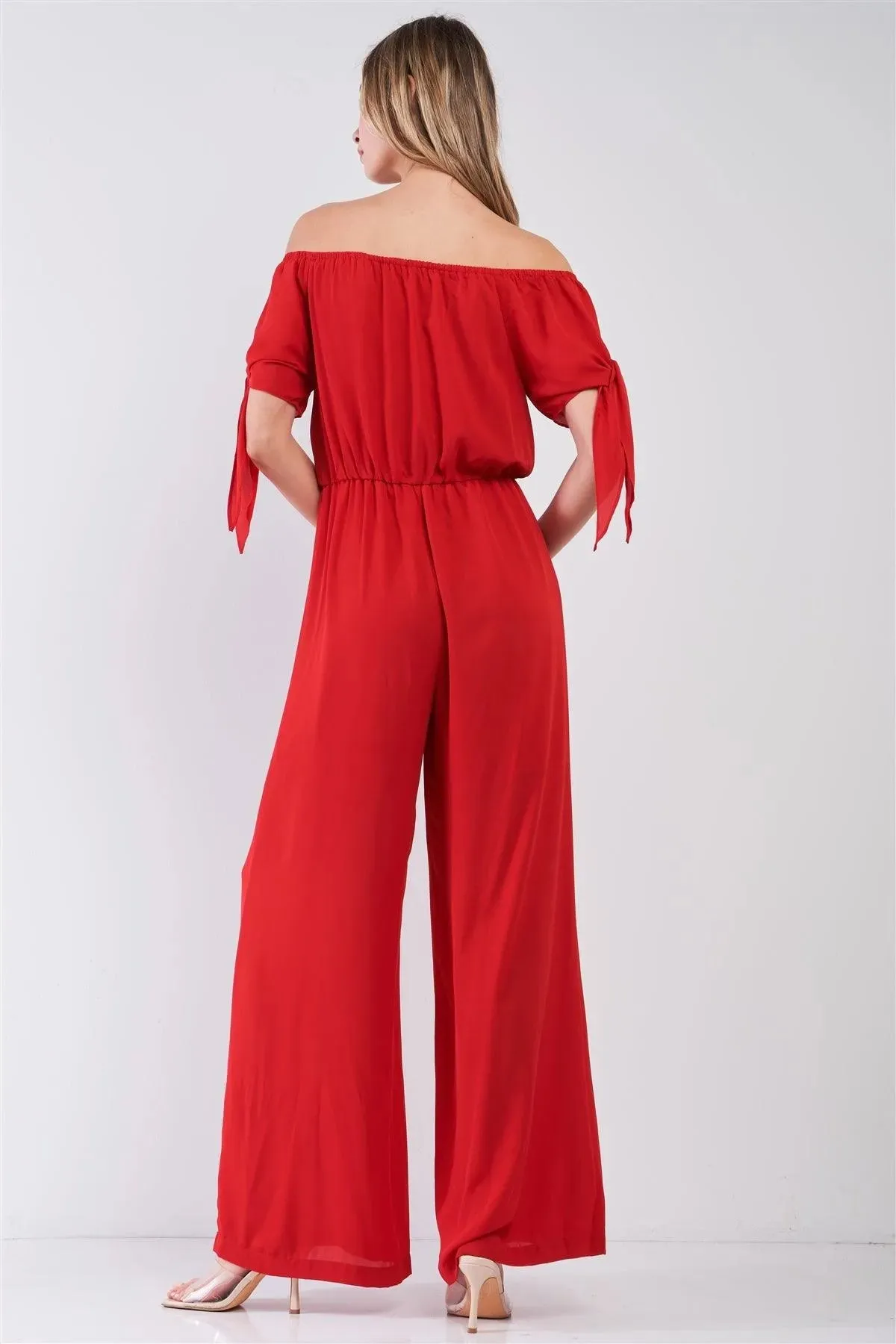 Red Off-The-Shoulder Wide Leg Jumpsuit