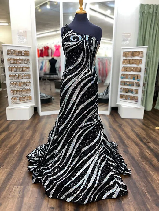 Sequin Fitted One Shoulder Gown by Jovani 24031