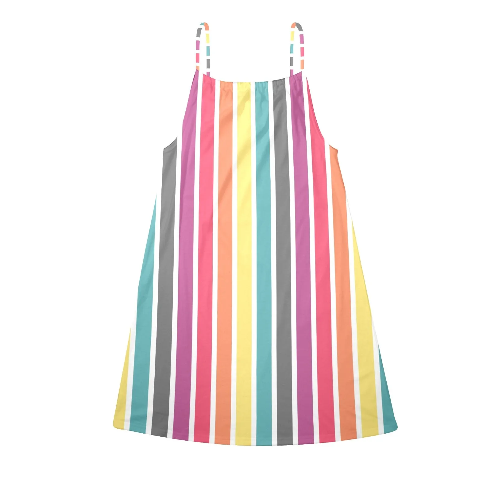 spectral striped Drawstring Neck Sleeveless Dress (Model D68)