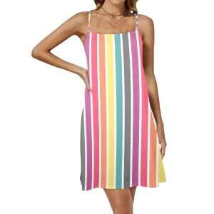 spectral striped Drawstring Neck Sleeveless Dress (Model D68)