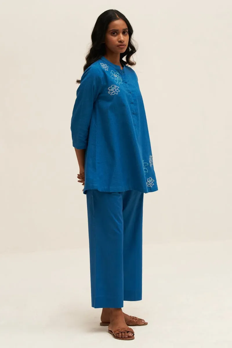 Swedish Blue Cotton Embroidered Co-ord Set