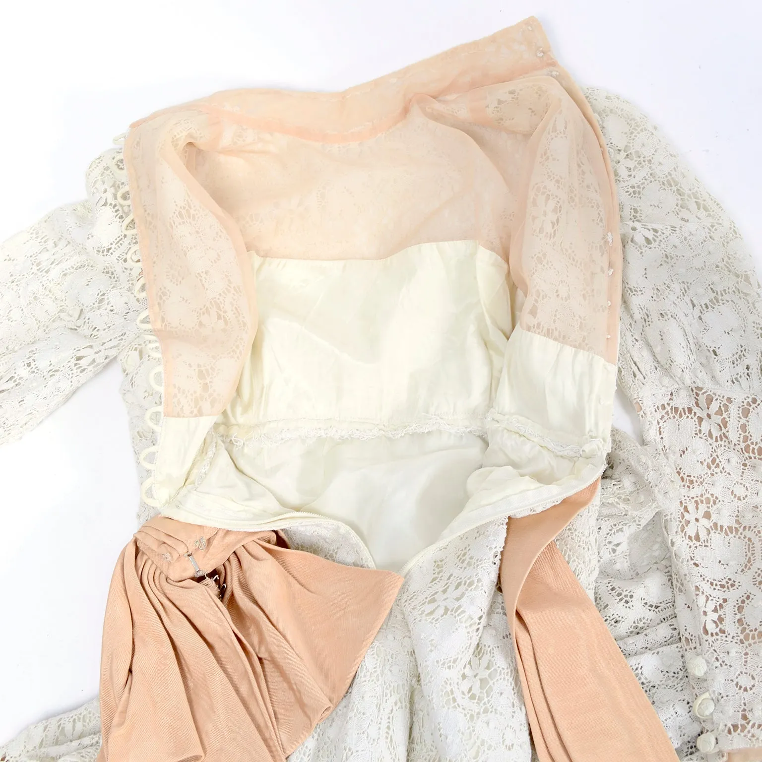 Victorian Antique Crochet Lace Wedding Dress High Collar Size 2