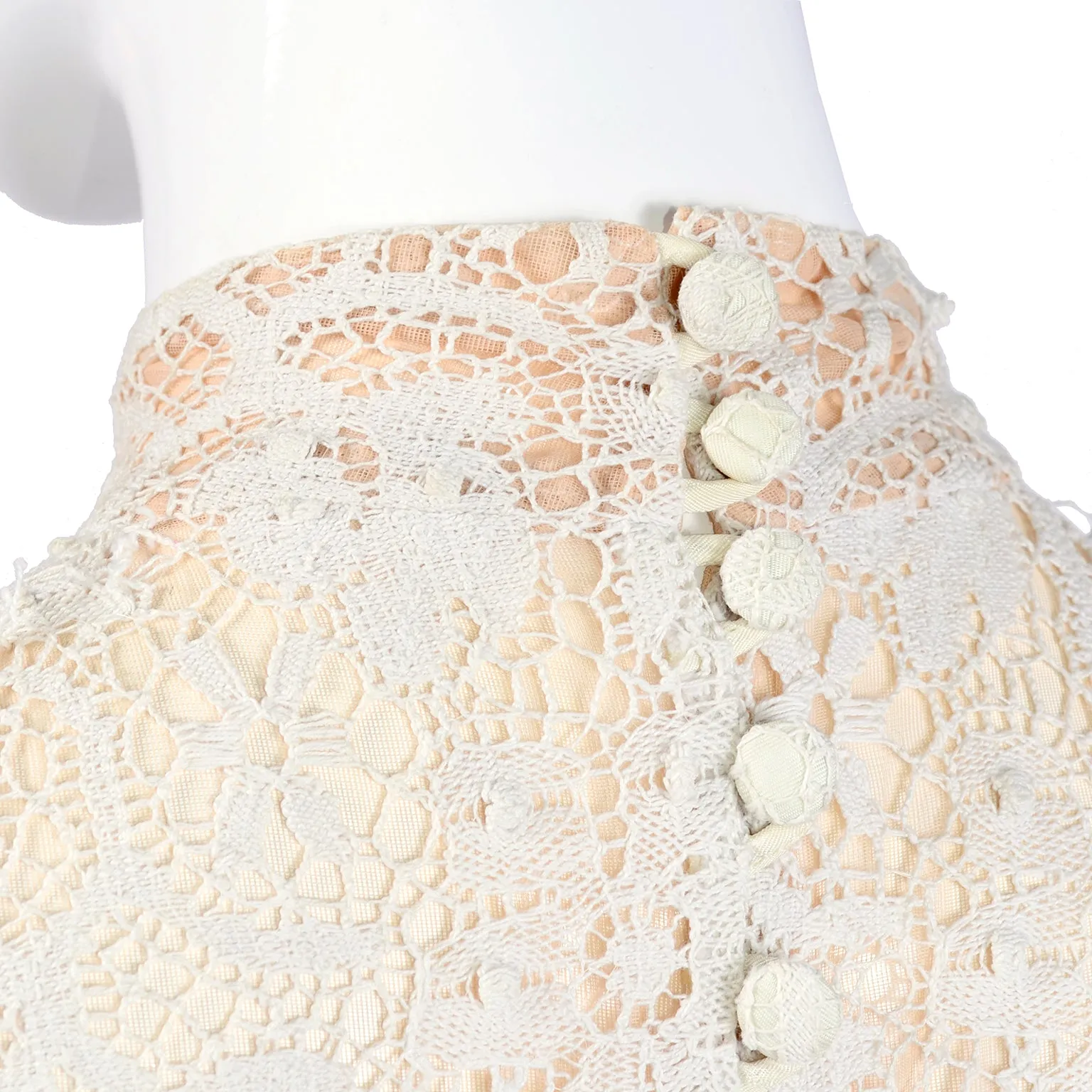 Victorian Antique Crochet Lace Wedding Dress High Collar Size 2