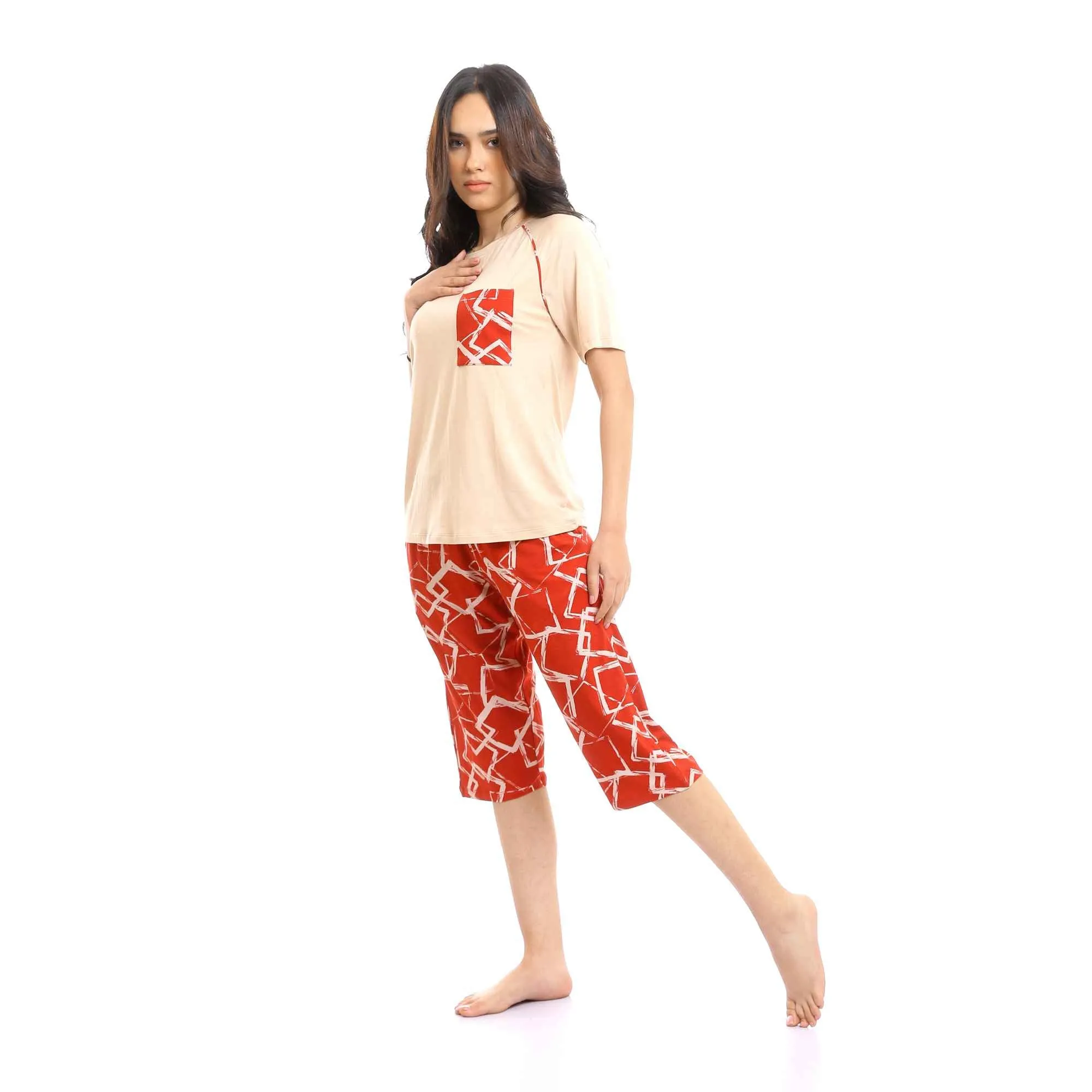 Women's Capri Pajama Set - Cafe