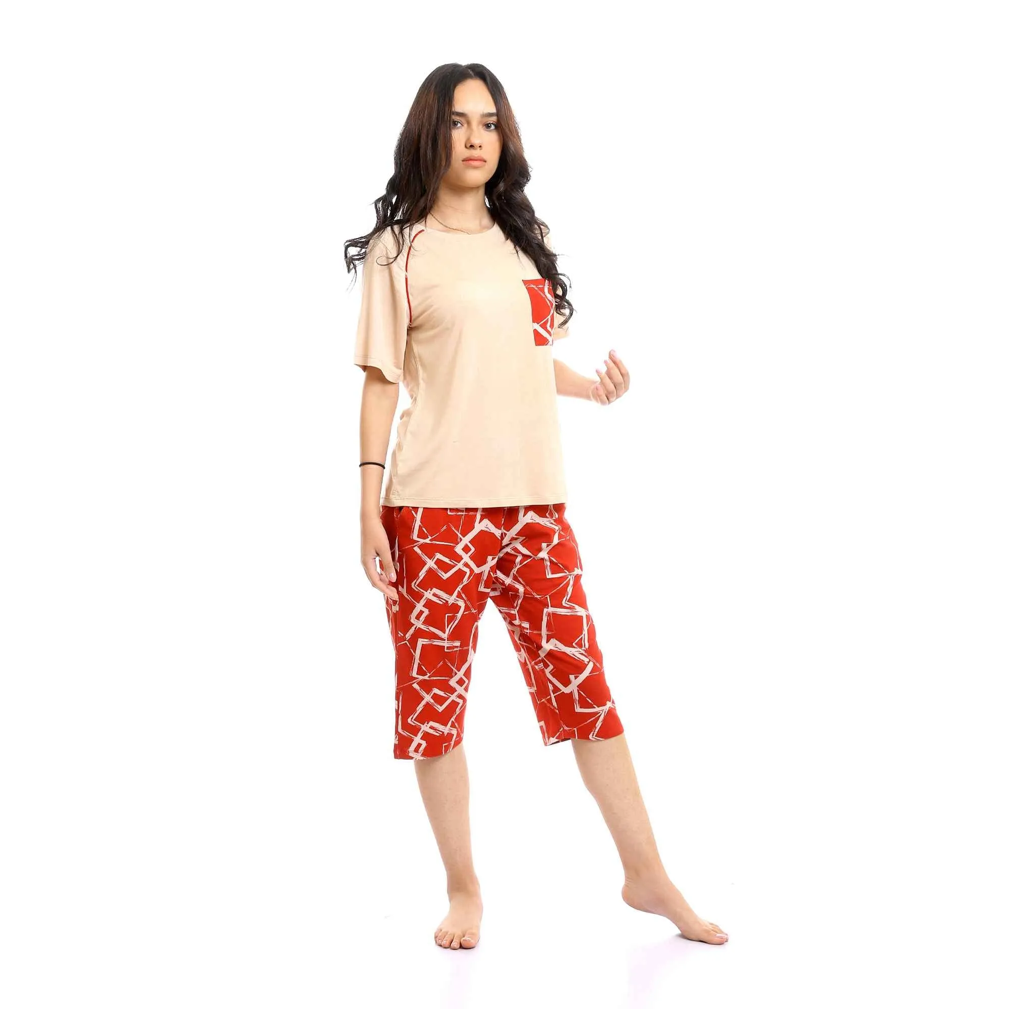 Women's Capri Pajama Set - Cafe