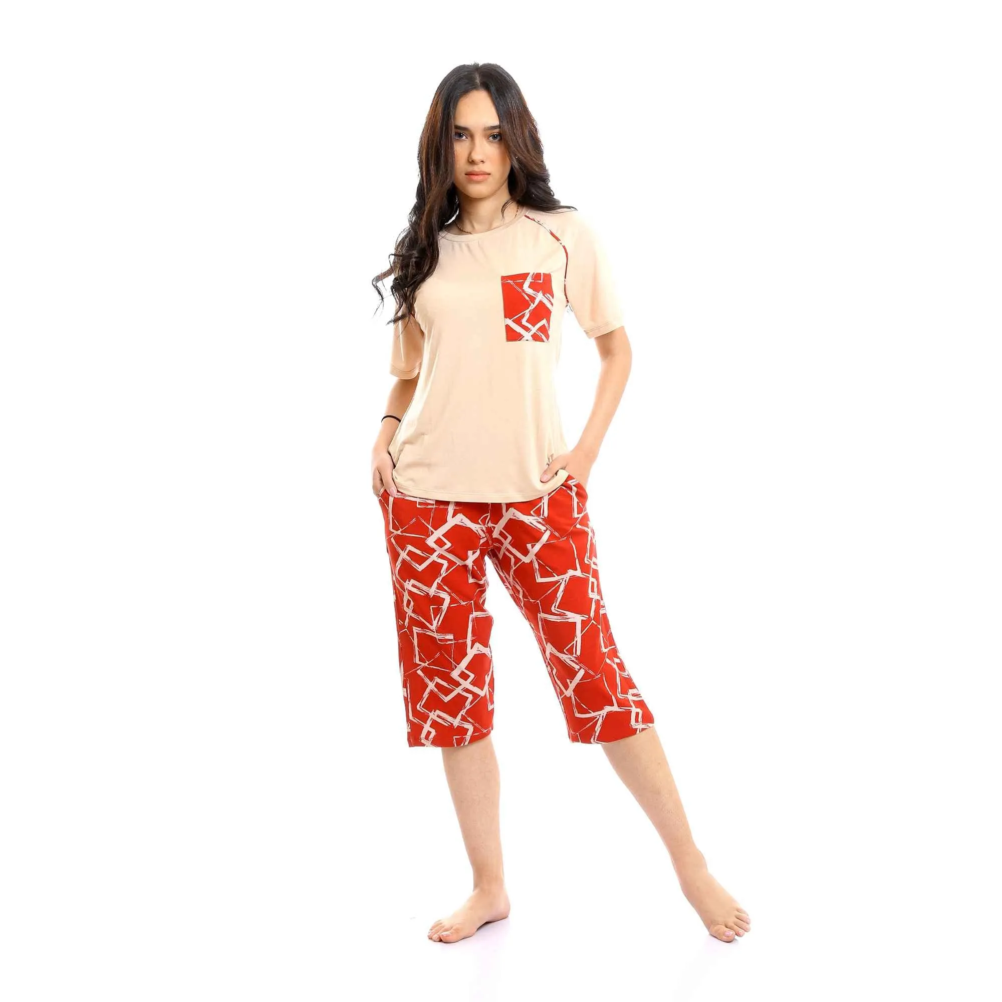 Women's Capri Pajama Set - Cafe
