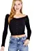 Women's Long Sleeve Off Shoulder Crop Top With Snap Button